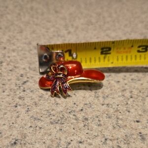 Vintage, Elegant Red Hat Brooch with Purple Bow